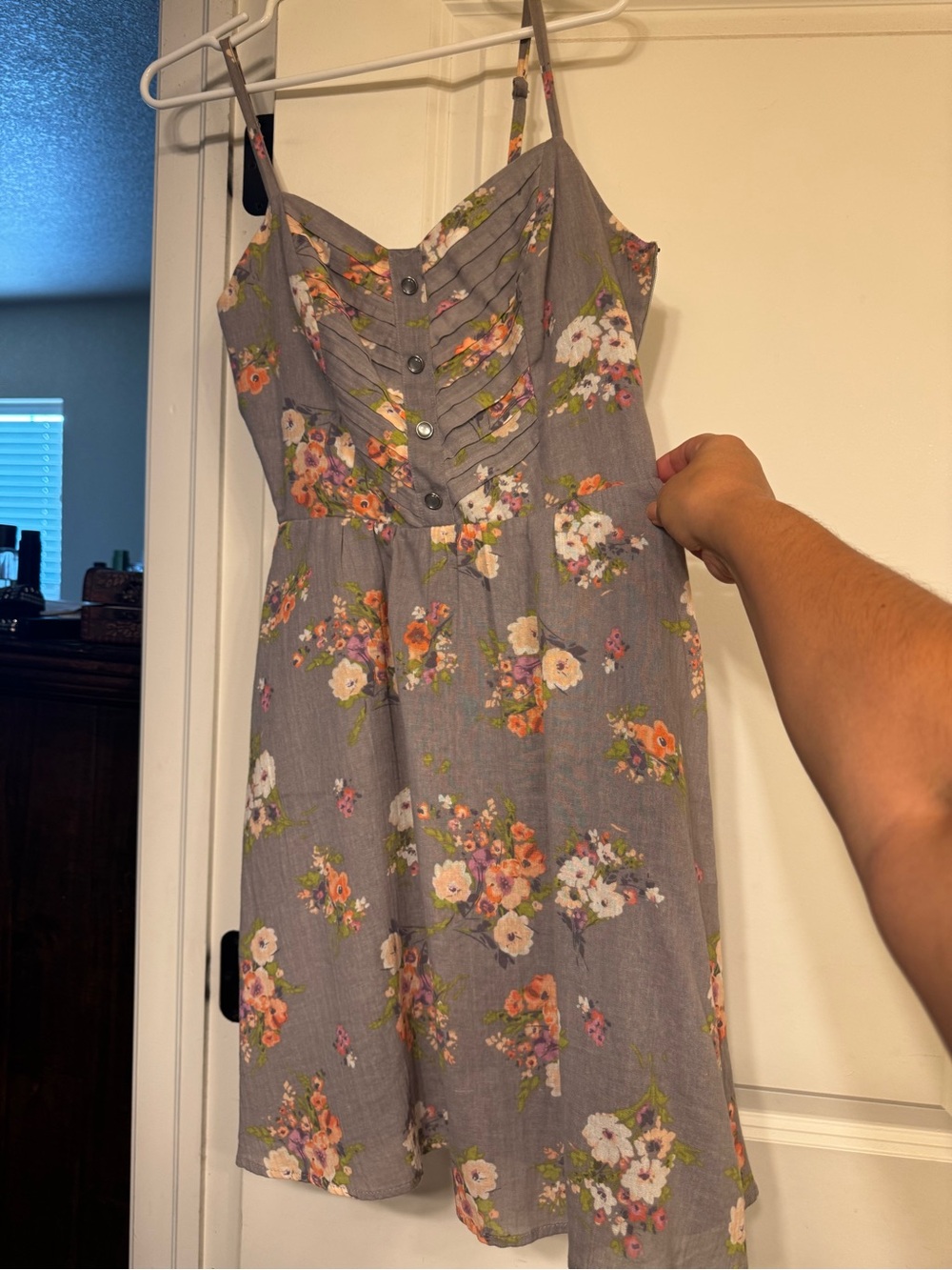 LC Lauren Conrad Gray Floral Spaghetti-Strap Mini Dress